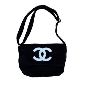 Chanel “Precision” Black and White Y2K Terry Cloth Shoulder Bag